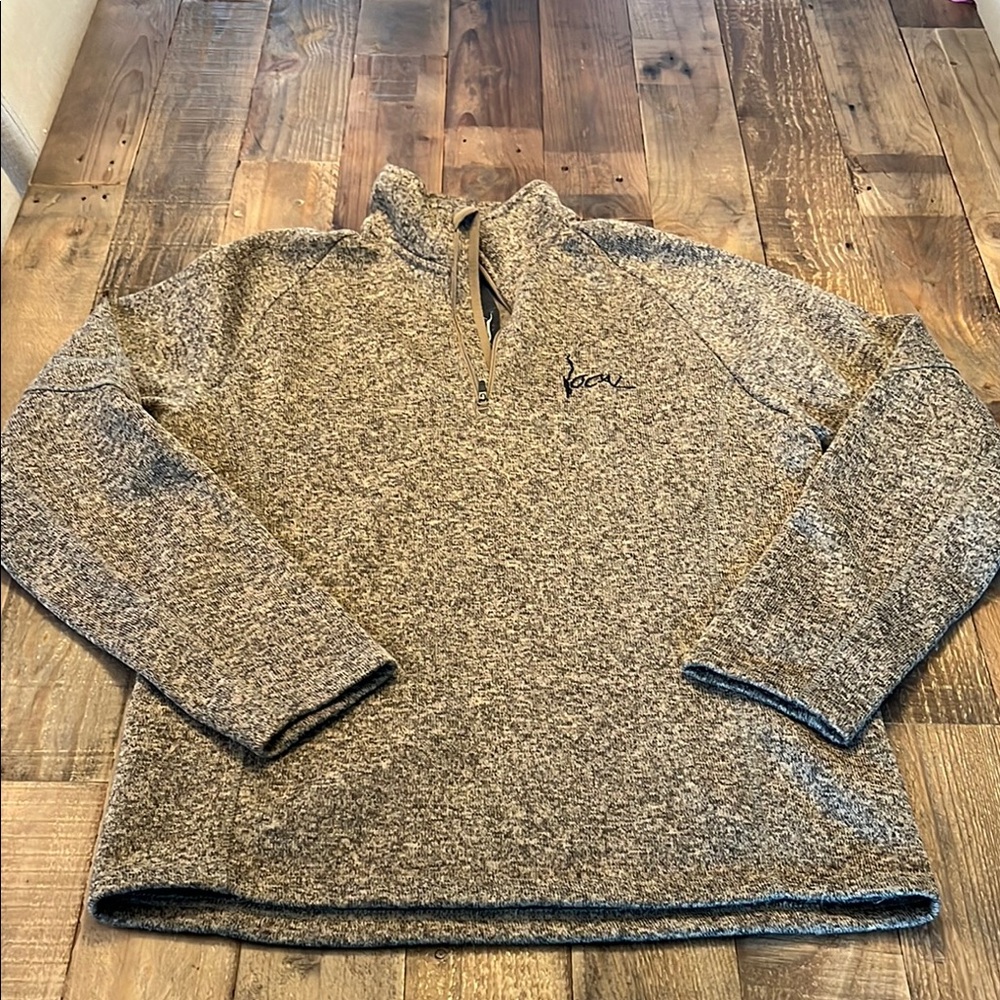 Men's Gray Brown Heather Quarter-Zip Sweater LOCAL Lake George, NY